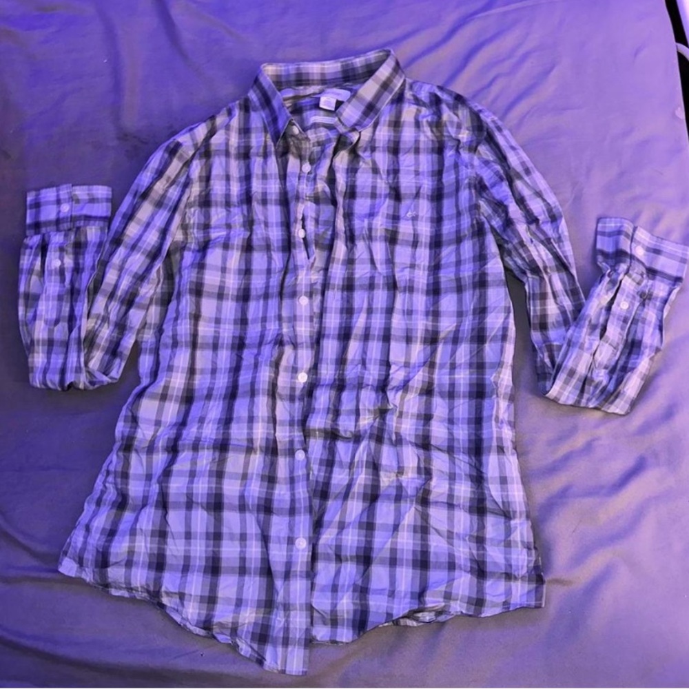 Black, white, and gray Calvin Klein button up.